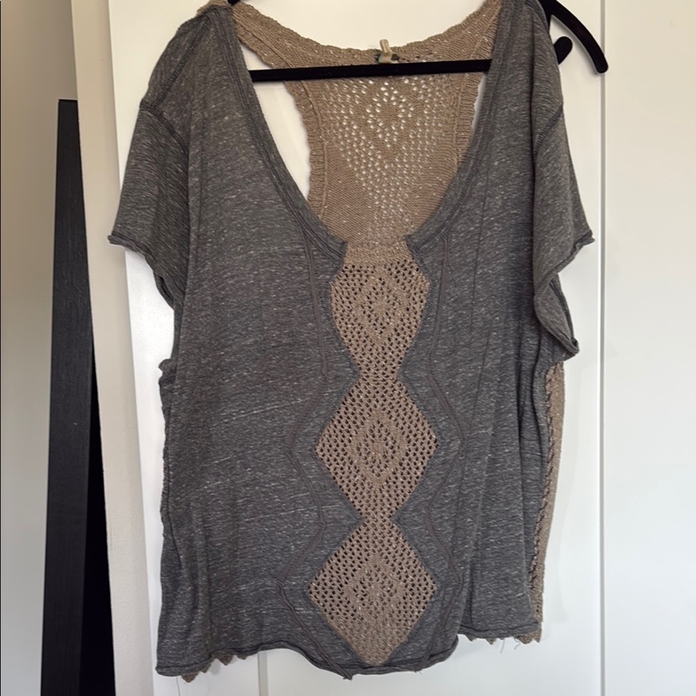 Free People Gray and Tan Women's Top